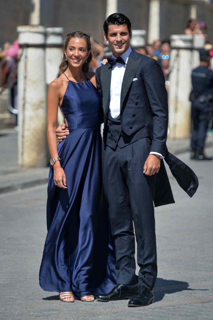 Álvaro Morata and his wife, Alice Campello, attending the wedding of Sergio Ramos and Pilar Rubio in Seville.